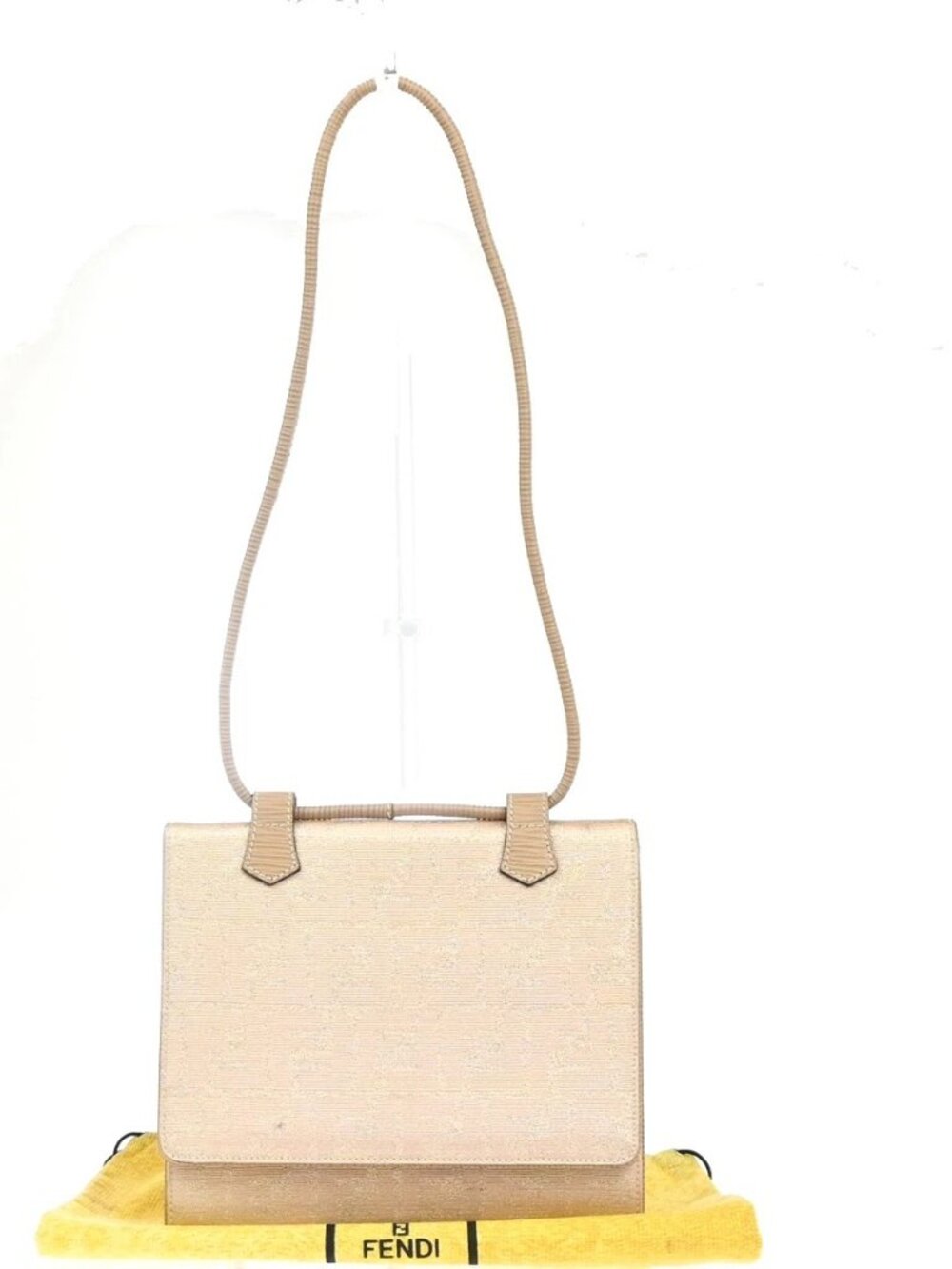 FENDI Zucca Pattern Flap Shoulder Bag Canvas Leather Pink Beige Italy 87KC934